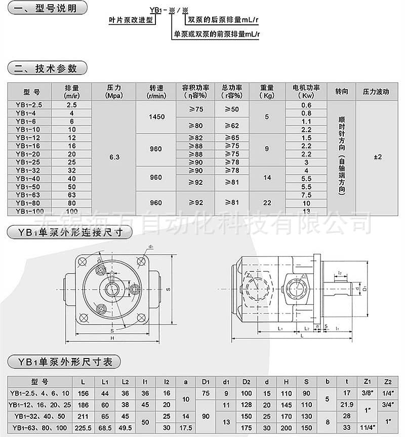 YB1系列葉片泵-型號參數(shù)